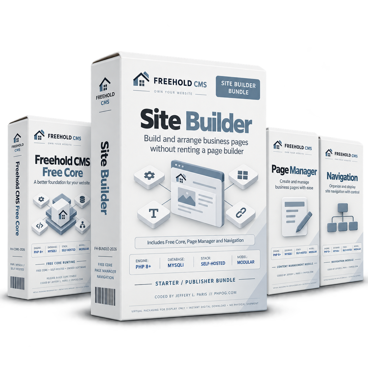 Freehold CMS Site Builder bundle product boxes